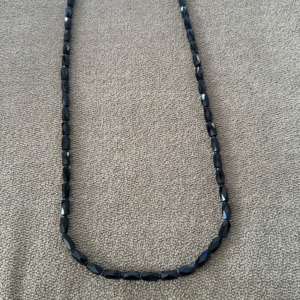 Vintage Handmade Black Beaded Vintage Glass 28”Necklace (TD)